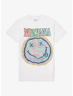 Coupon 😀 Nirvana Pastel Colored Smile Logo Boyfriend Fit 👧 Girls T-Shirt 🔥