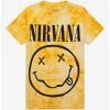 Flash Sale 😍 Nirvana Smile Yellow Tie-Dye Boyfriend Fit 👧 Girls T-Shirt 😉