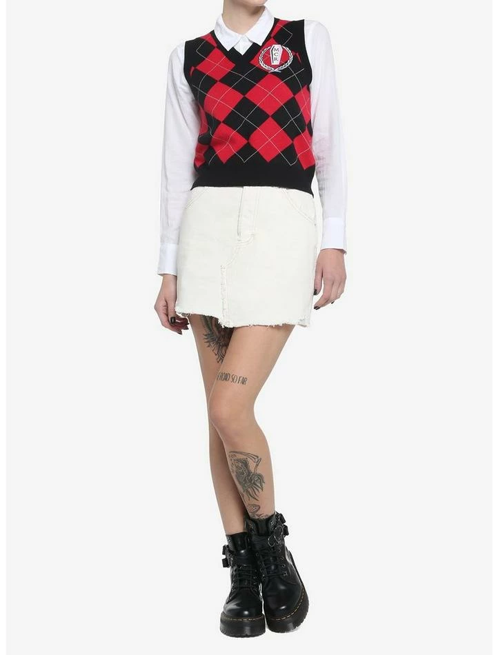 Outlet ✔️ My Chemical Romance Crest Argyle 👧 Girls Sweater Vest 😀 - Image 2