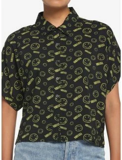 Brand new π Nirvana Logo Boxy π§ Girls Crop Woven Button-Up π