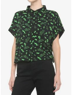 New ⭐ Rob Zombie Bats & Skulls 👧 Girls Woven Button-Up 🌟