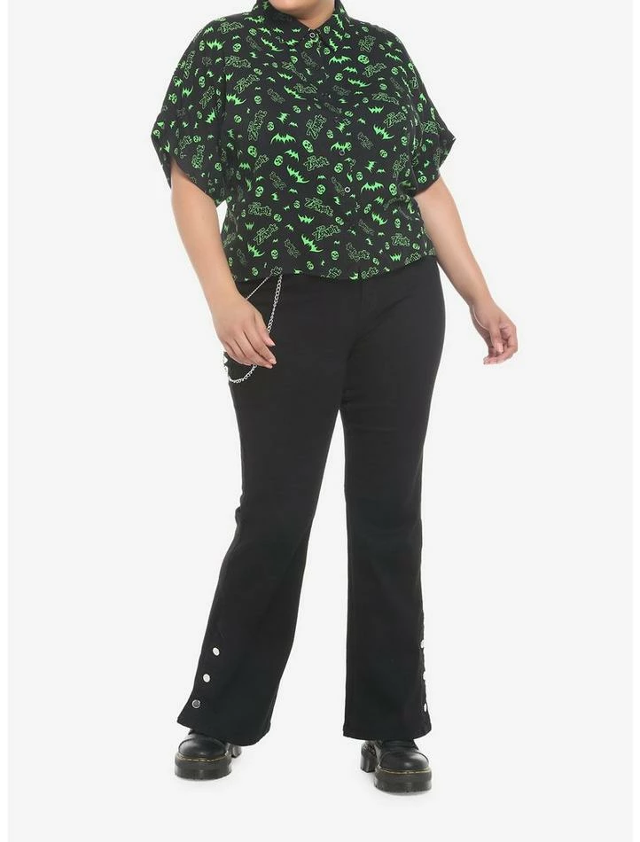 Promo 🌟 Rob Zombie Bats & Skulls 👧 Girls Woven Button-Up Plus Size 🔥 - Image 2