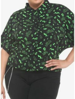 Promo 🌟 Rob Zombie Bats & Skulls 👧 Girls Woven Button-Up Plus Size 🔥