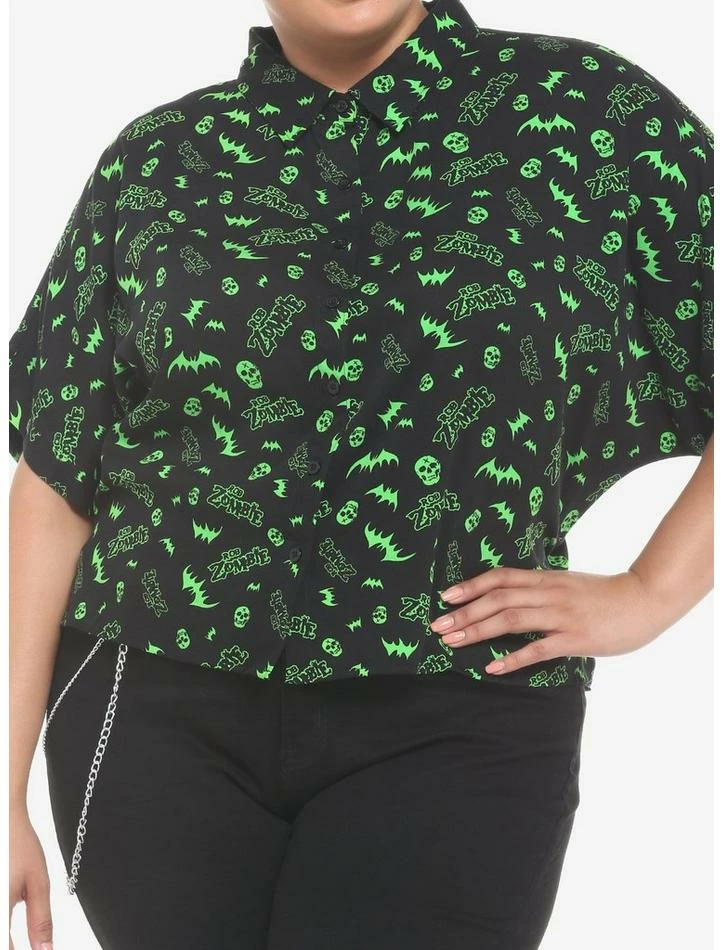 Promo 🌟 Rob Zombie Bats & Skulls 👧 Girls Woven Button-Up Plus Size 🔥