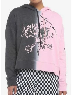 Discount ✔️ Metallica Jagged Skull Split-Dye Crop 👧 Girls Hoodie 🎁
