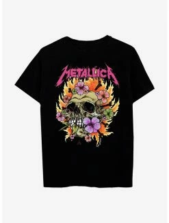 Discount 🥰 Metallica Floral Skull Boyfriend Fit 👧 Girls T-Shirt 👏