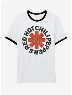 Cheap 🛒 Red Hot Chili Peppers Logo Boyfriend Fit 👧 Girls Ringer T-Shirt 🎉