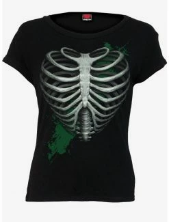 Budget 🥰 Heart Ribs Glow In The Dark Black Boatneck Cap Sleeve T-Shirt ❤️