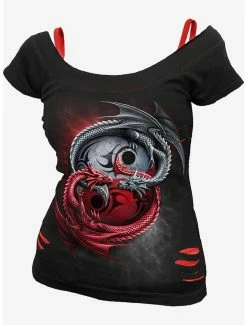 Wholesale 👏 Infinity Dragons 2 In 1 Ripped Red Black T-Shirt 🧨