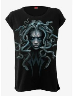 Promo 🤩 Stone Gaze Turnup Sleeve Loose Fit Black T-Shirt 😍