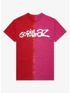 Best Sale 😀 Gorillaz Pink & Red Split Wash T-Shirt ⭐
