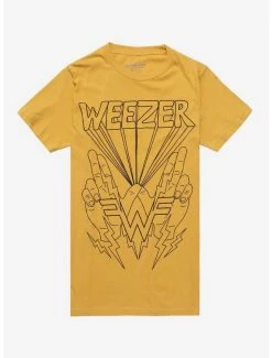 Deals 🥰 Weezer W Hands Boyfriend Fit 👧 Girls T-Shirt 🌟