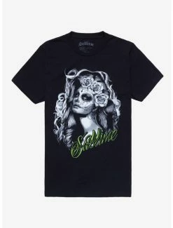 New 🔥 Sublime Dia De Los Muertos Portrait Boyfriend Fit 👧 Girls T-Shirt 🌟