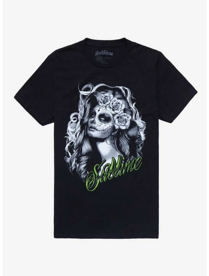 New 🔥 Sublime Dia De Los Muertos Portrait Boyfriend Fit 👧 Girls T-Shirt 🌟