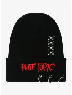 Best Pirce π Hot Topic Old School Logo Pierced Beanie π