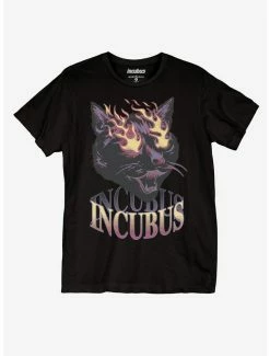 Wholesale 🛒 Incubus Cat With Fire Eyes Boyfriend Fit 👧 Girls T-Shirt 🧨