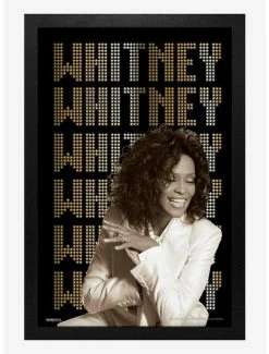 Best Pirce 👍 Whitney Houston Name In Lights Framed Wood Wall Art 😀