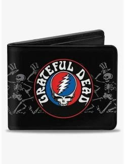 Best Pirce 😀 Grateful Dead Steal Your Face Logo Dancing Skeletons Bifold Wallet 🥰
