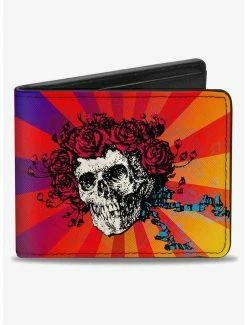Best Sale 🤩 Grateful Dead Skull Roses Rays Ombre Bifold Wallet 😀